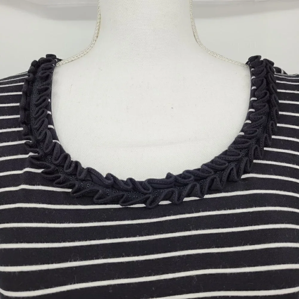 WHBM Ruffle Neckline Black & White Striped Tee - Picture 5 of 11